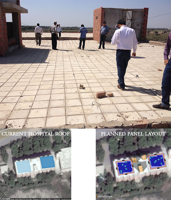 Sawayra Interns on Hospital Roof working on Solar Panel Layout